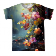 3D футболка з квітами над водою