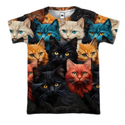 3D футболка Різнокольорові коти